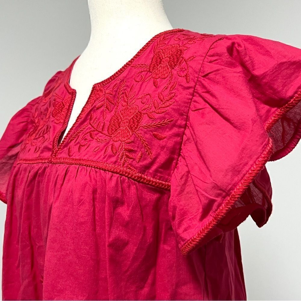 J. Marie Collections Ruffled Sleeve Embroidered Top Small Raspberry Pink - Picture 2 of 12
